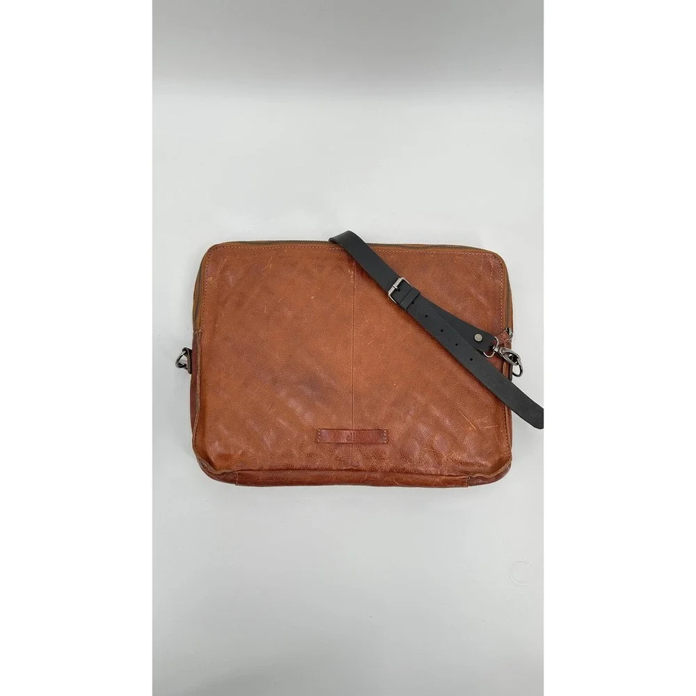 Elk the Label Tan Leather Quilted Laptop Crossbody Bag Brown Messenger Briefcase